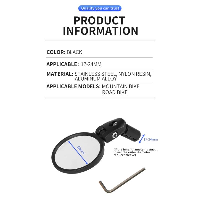 Handlebar Bike Glass, Bicycles Cycling Rear View Glass, 360 Degree Adjustable Rotatable Handlebar Mounted Bike Glass