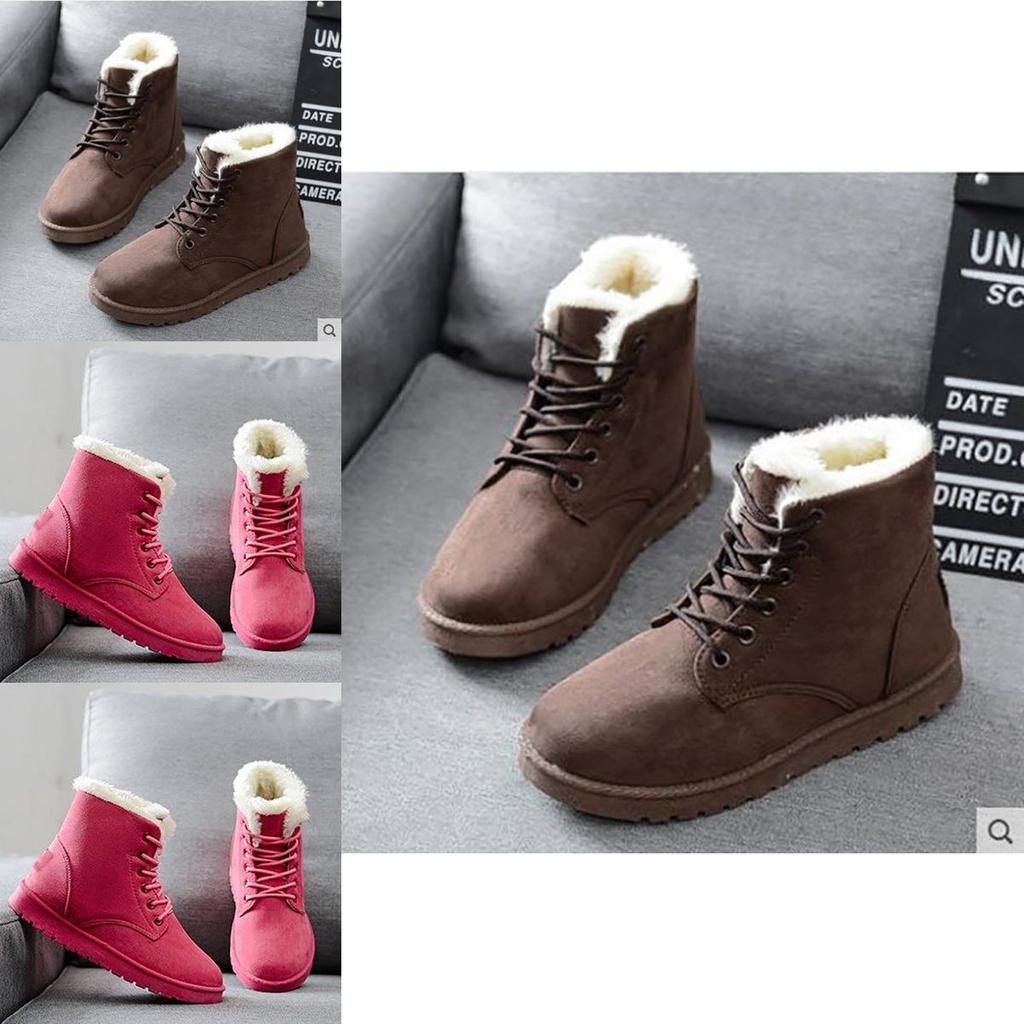 Warme Damen-Winter-Schnürstiefeletten mit Kunstwildleder und Fellfutter für Schneetage