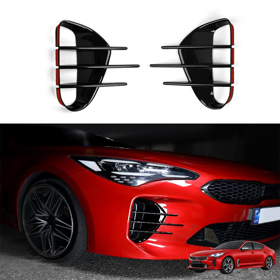 For Kia Stinger 2018- 2PCS Auto Black Front Fog Lamp Air Outlet Cover Trim Exterior Styling Decoration Accessories LHD/RHD