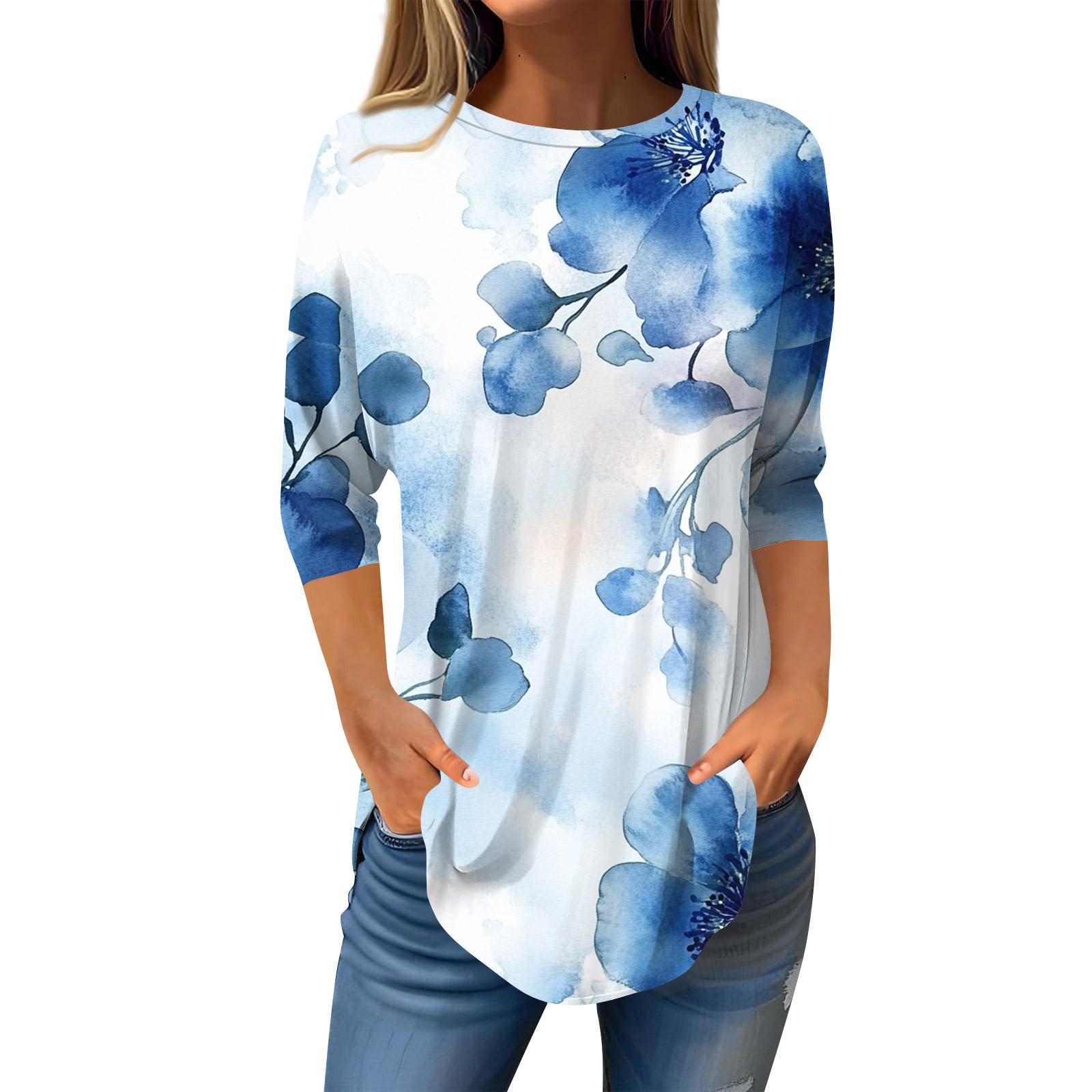 

Рубашки с рукавом 3/4 для женщин, милые топы, футболки с рисунком, блузки, повседневные базовые топы больших размеров, пуловеры L чёрный