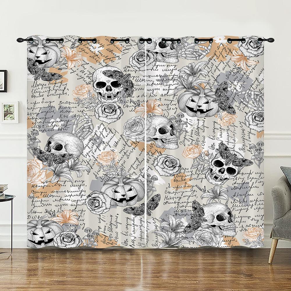 Curtain Skull Wind Bedroom Living Room Shade Digital Printing Shade Curtain Punching One Piece