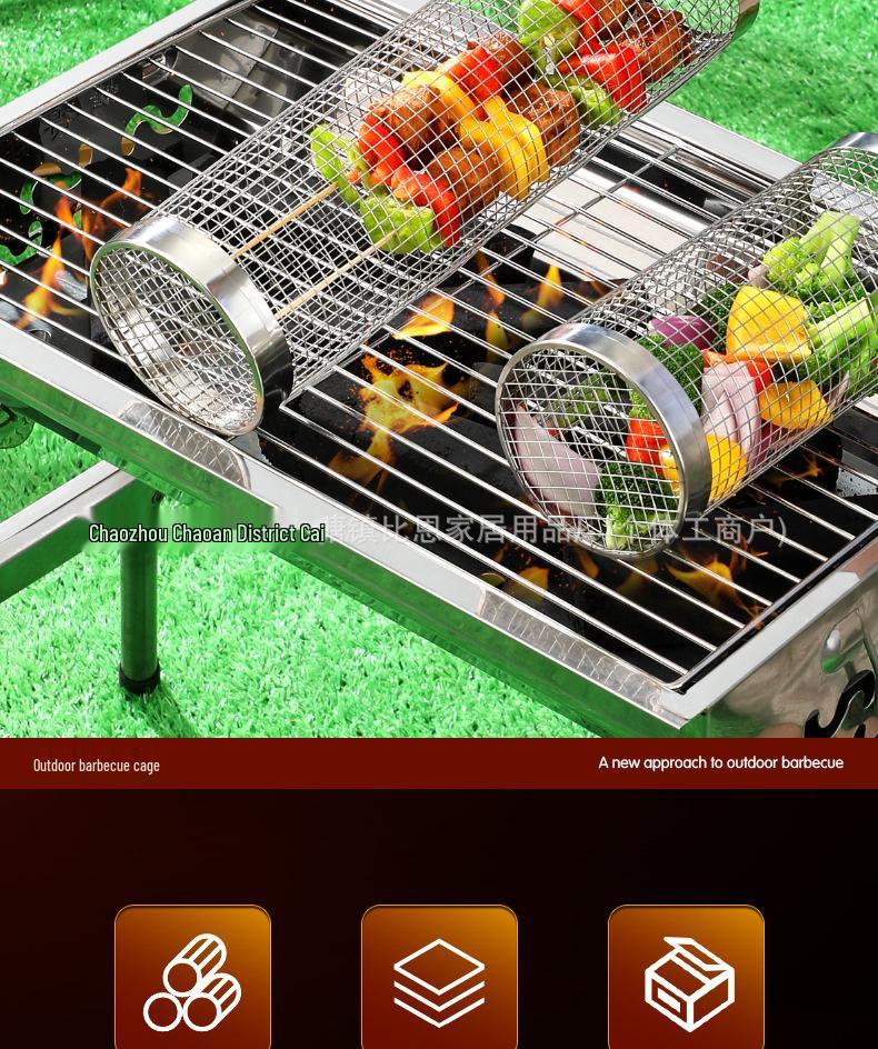 Stainless Steel Rolling BBQ Basket - Outdoor BBQ Tool