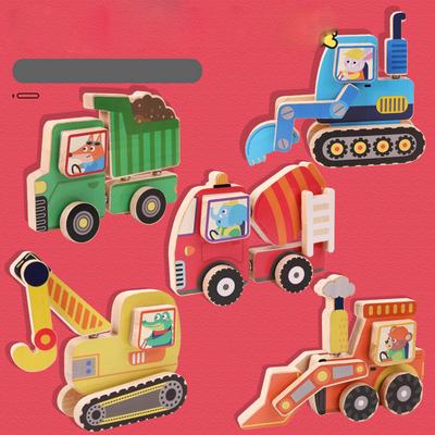 Children's Wooden Assembly Building Blocks Set with Realistic Engineering Vehicle Model - an Educational Toy Set for Kids