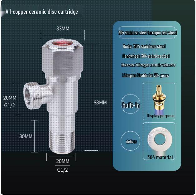 Explosion-Proof Stainless Steel Angle Valve for Hot/Cold Water - Ideal for Kitchens, Bathrooms, and Washing Machines