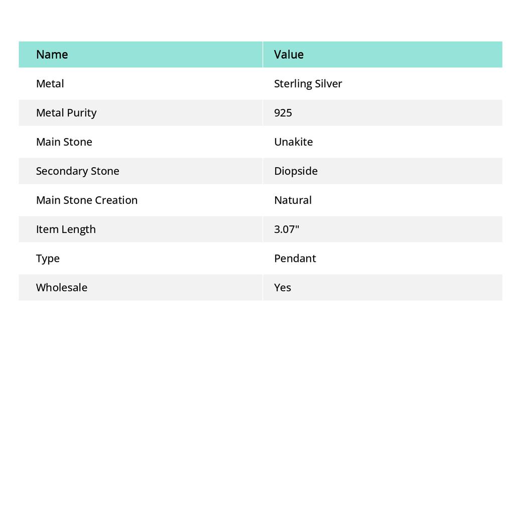 Naturalny Unakit, Diopsyd 925 Srebrny wisiorek jubilerski 3.07" K1g20