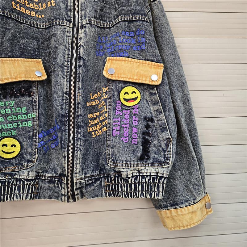 Trendy American Style Cartoon Embroidered Denim Jacket - Short Fashion Style