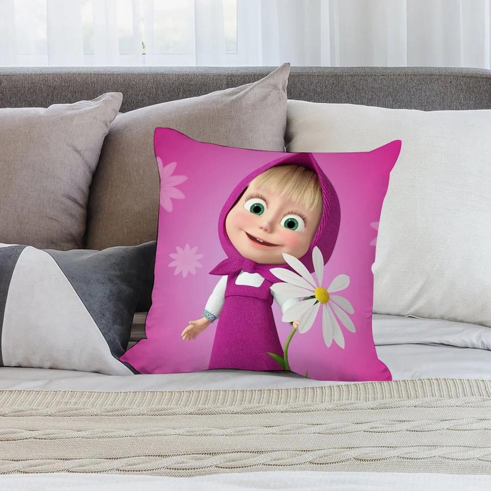 M-Masha And B-Bears Pillow Case Plush Fabric Soft Double Sided Print Sofa Cushion Cover Throw Pillow Covers