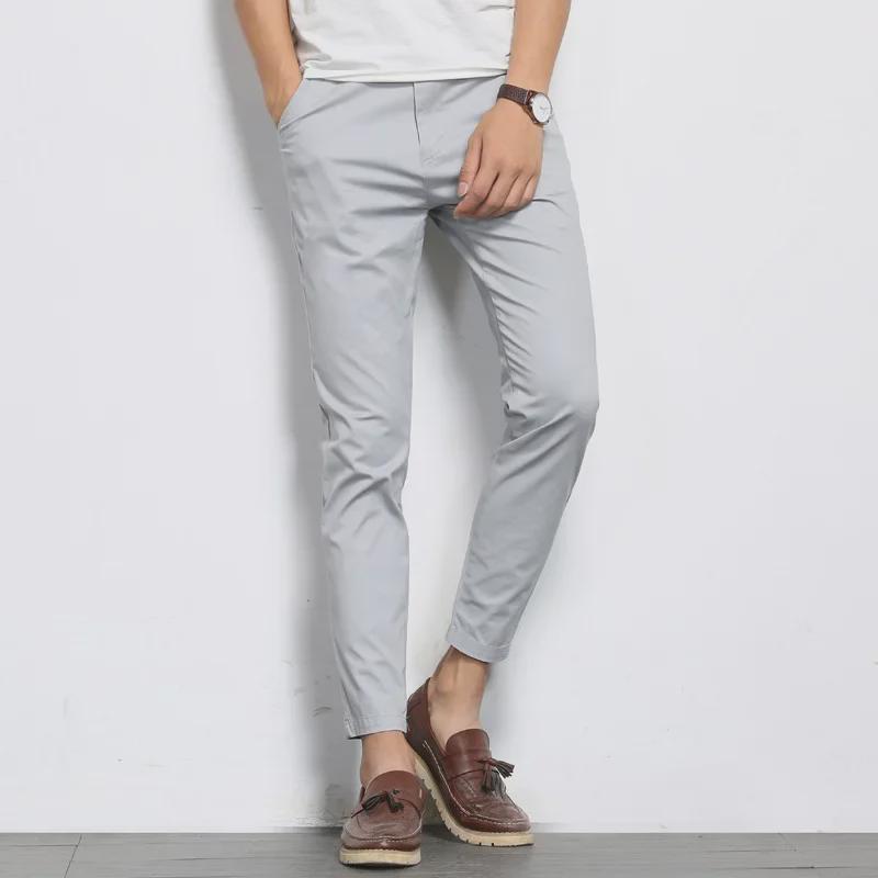 2022 Summer Men's Black Slim-Fit Nine-Point Casual Pants - Youth Solid Color Korean Style