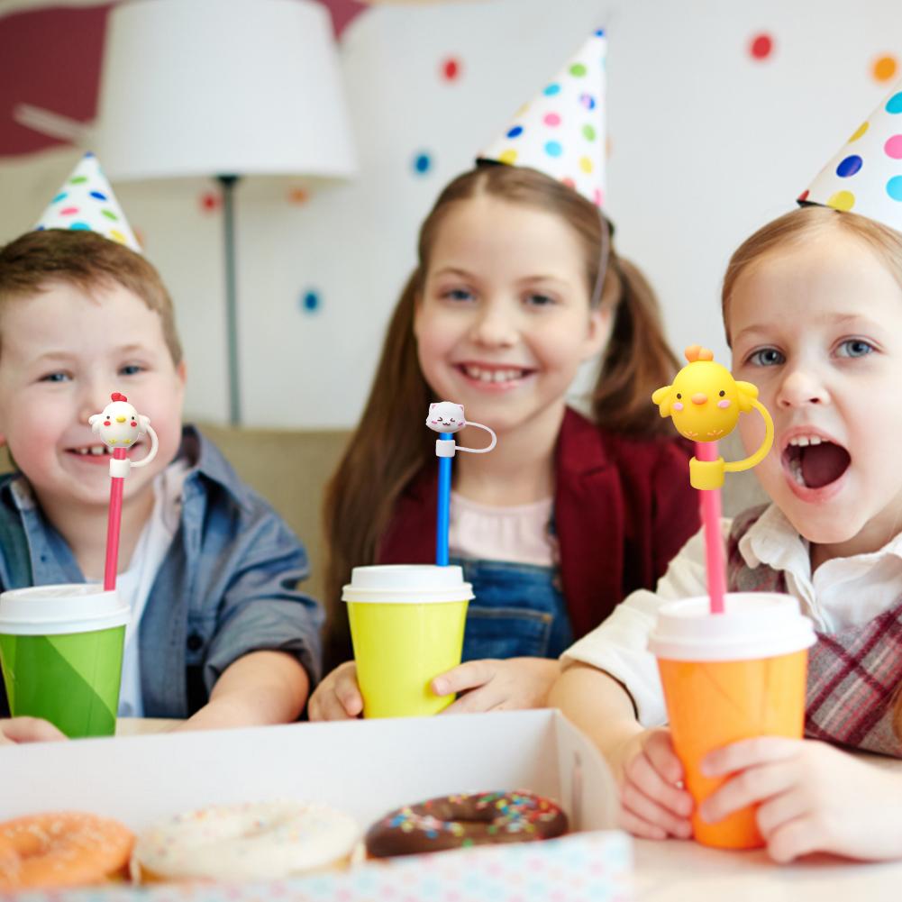 Cute Straw Sealing Covers Cartoon Silicone Straw Dustproof Tops Reusable for 6-8mm Washable Exquisite Gifts Cup Accessories