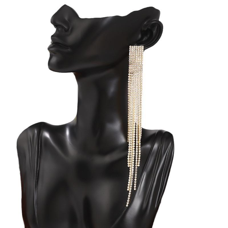 Tide Full Diamond Tassel High Sense Light Luxury Style Personalized Design Sense Earrings Temperament Earrings Exquisite