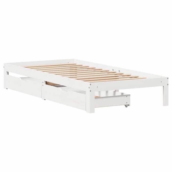 VidaXL Bed Frame with Drawers White 90x200 Cm Solid Pine Wood, Slatted Base, Single Bed Frame, Wooden Bed Frame 3301943