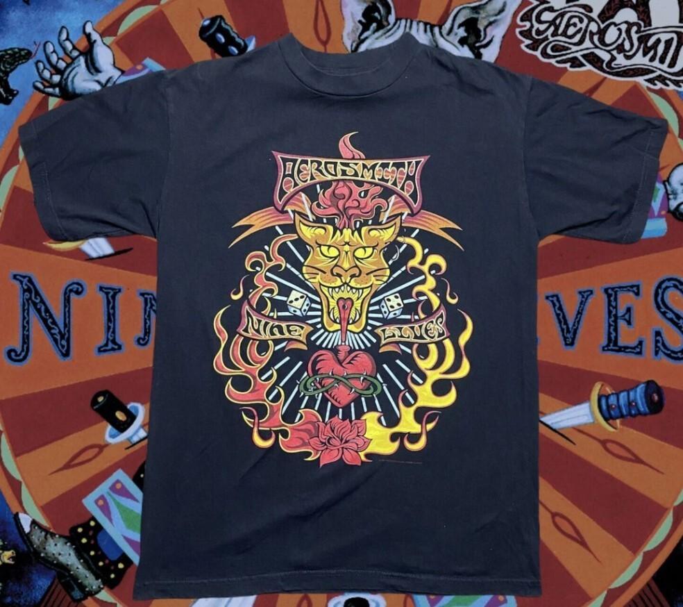 S134 - Aerosmith - Nine Lives Album Shirt, Aerosmith T-shirt, Aerosmith Album Unisex T-Shirt XXXL