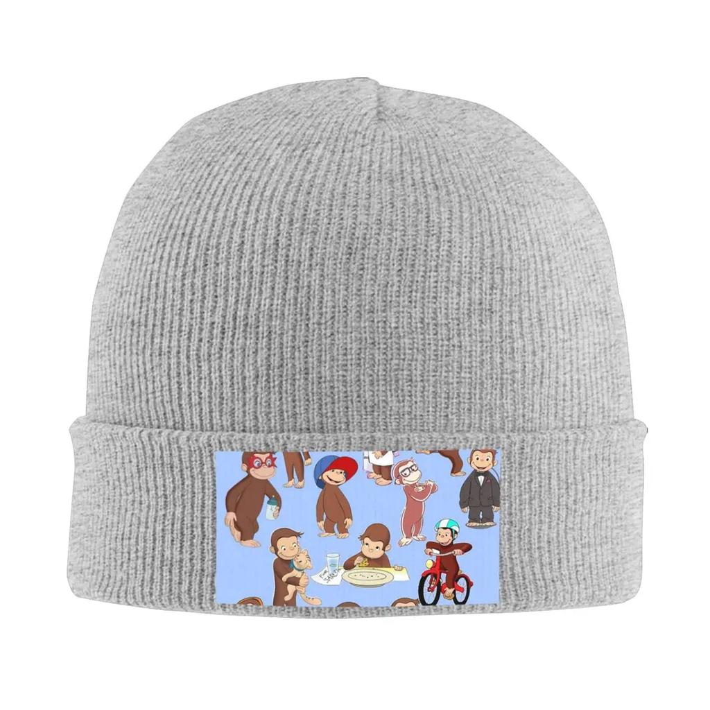 Anime Curious George Monkey Warm Knitted Cap Hip Hop Bonnet Hat Autumn Winter Outdoor Beanies Hats for Unisex Adult