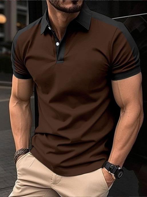 Mens Fashion Color Block Short Sleeve Casual Polo Shirt