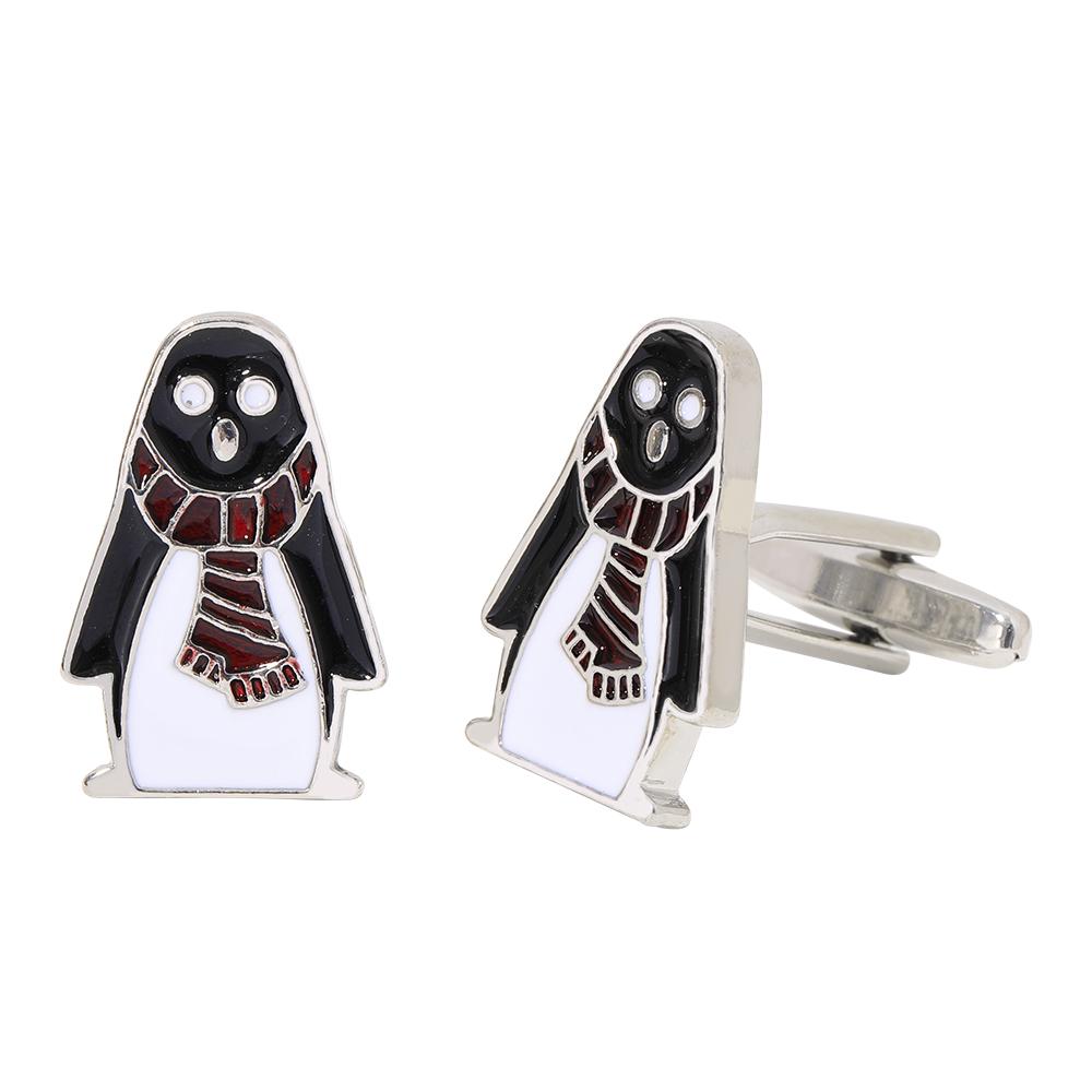 

Funny Cartoon Scarf Penguin Design Mens Cufflinks Classic Black White Red Print French Animal Metal Sleeve Button