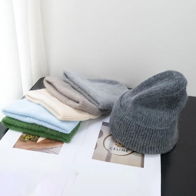 New Winter Korean Version Candy Color Rabbit Fur Fashion Simple Baotou Hat Women's Plush Thermal Knit Hat Cold Hat Pullover Hat