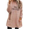 2023 Women's Loose Fit Double-Sided Fleece Crew Neck Sweatshirt with Letter Print and Pockets