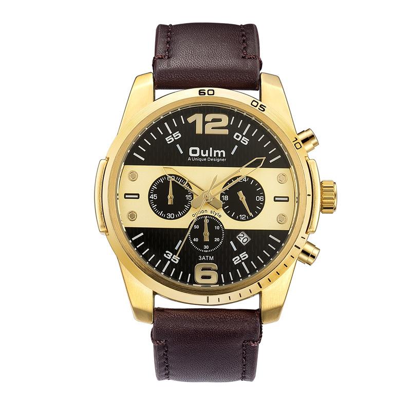 Oulm Leather Leisure Six-needle Machine Men's Watch New Brand Quartz Watch Six Eyes