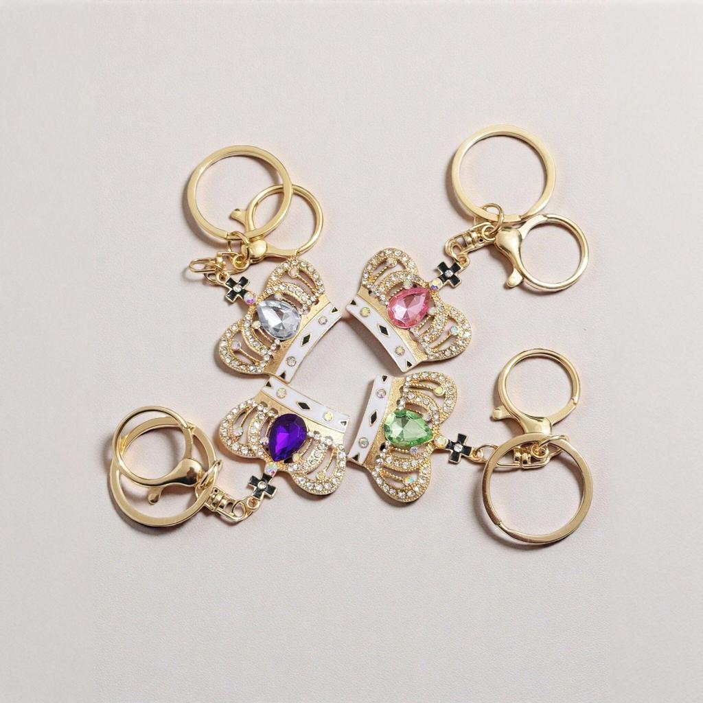 Rhinestone Crown Water Drop Keychain Pendant