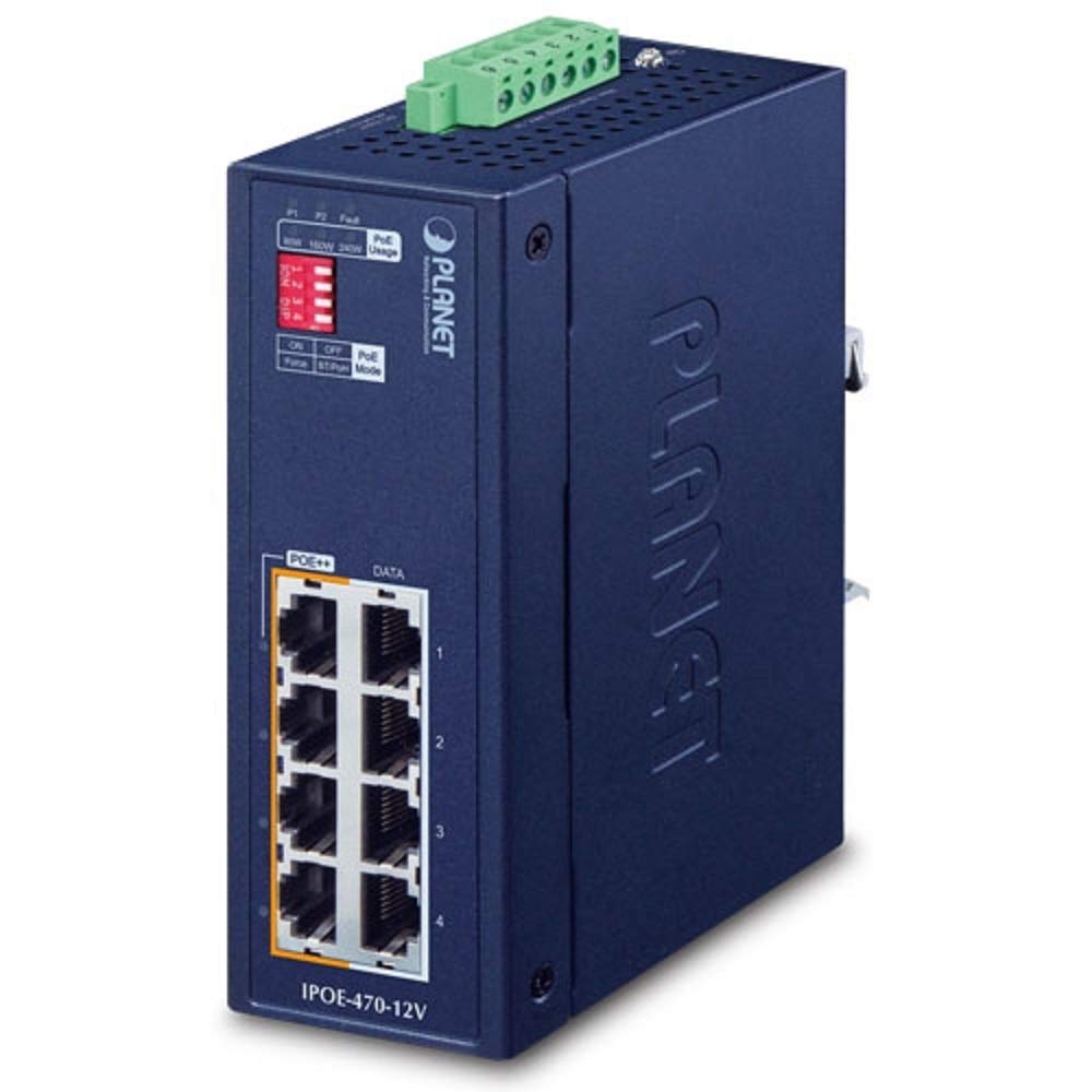 Industrial 4 Port Gigabit Injector Hub PLANET-IPOE-470-12V 802.3bt PoE++