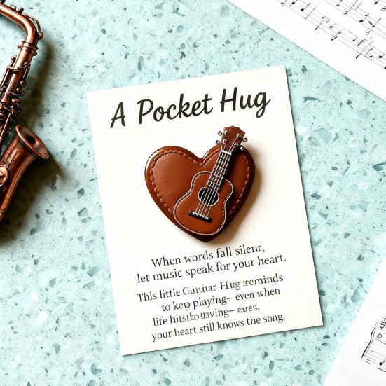 Srdce Kytara Kapesní Objetí Ručně Vyráběná Mini Kytara s Inspirativní Kartičkou Kapesní Objetí Srdce Kytara Památeční Dárek pro Hudebníky Kytaristy Milovníky Hudby