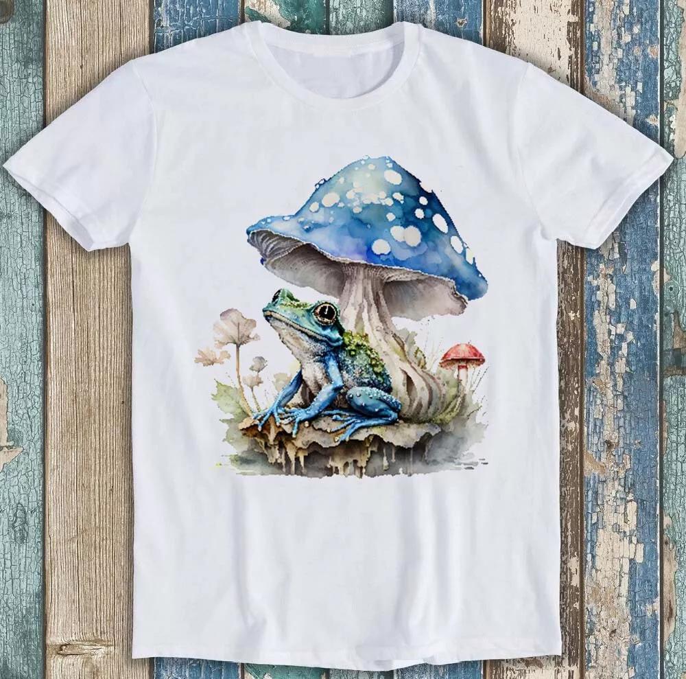 Mushroom and Blue Frog Toad Watercolor Funny Gift Tee T Shirt 1849