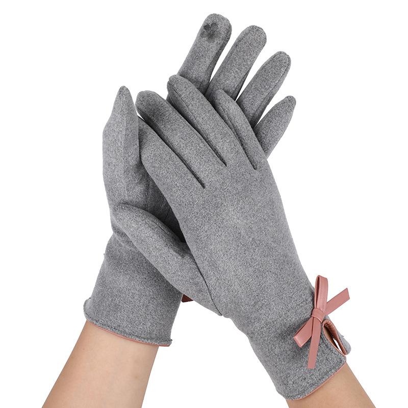 Winter Women Lovely Gloves Girl Fashion Wrist Bow Youth Students Full Finger Cycling Keep Warm Touch Screen Mittens Female