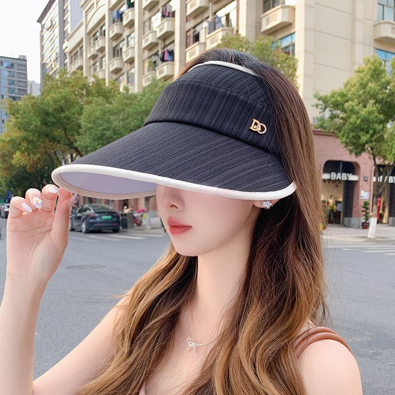 Hat female Korean version empty top letter large brim face covering sun hat spring and summer versatile sun protection sun hat