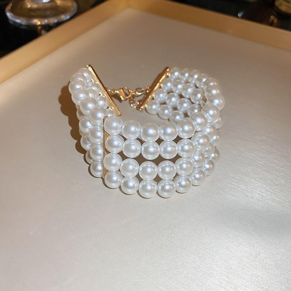 Ornaments Pearl Four Layer Necklace Side-by-side Geometric Round Pearl Collarbone Chain Kit Light Luxury Fashion Jewelry