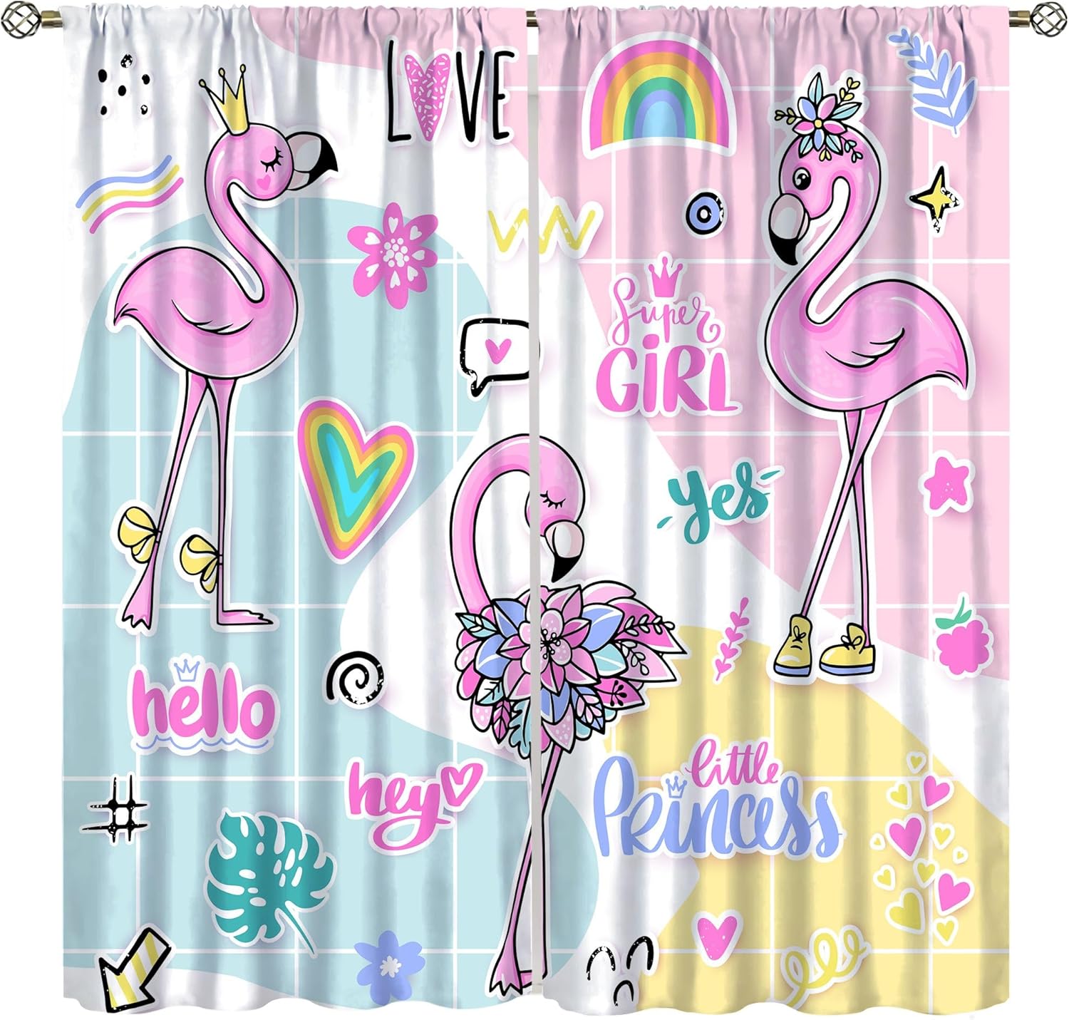 Rainbow Unicorn Blackout Curta Cartoon Style Cute White Stars Colorful Lines Window Treatments For Kids Girls Bedroom Nursery 53x116CM-2PC