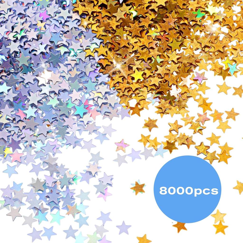 8000Pcs Star Confetti, 6 mm Stars Sequ for Table, Gold and Multicolor Star Confetti for Birthday Wedding Party Festival Decorations