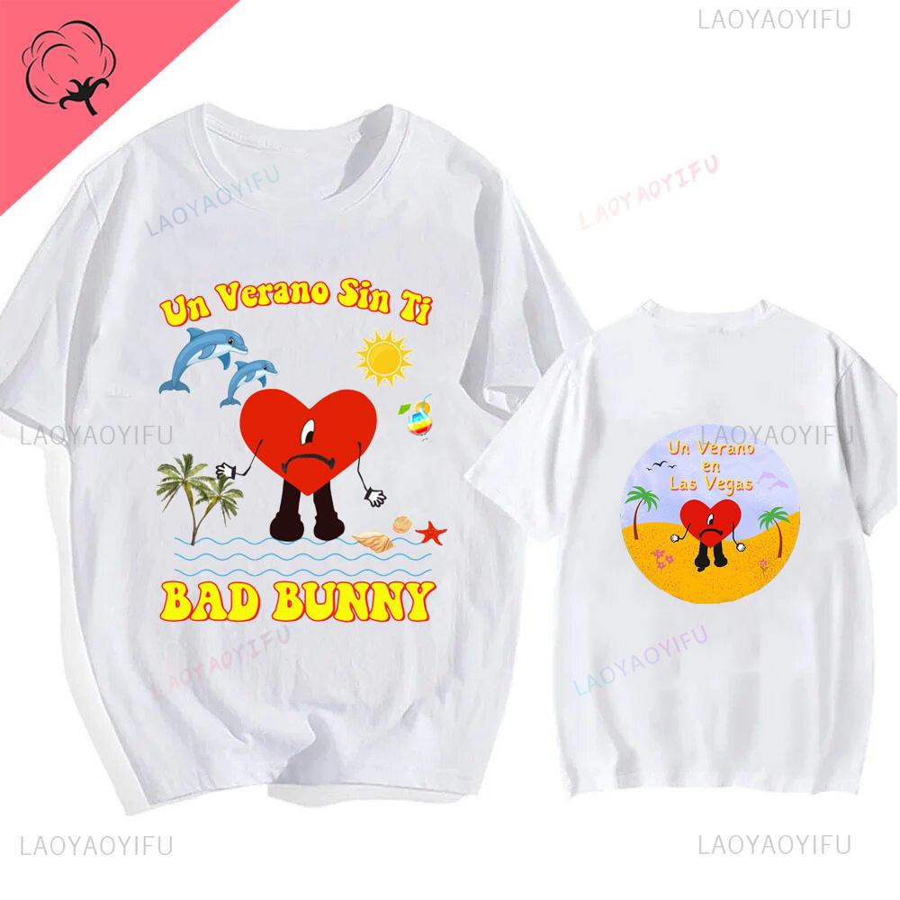 Bad Bunny UN VERANO SIN TI Music Album Print Tshirt Classic Harajuku Loose Streetwear Men Hip Hop Style Shortsleev Tshirt