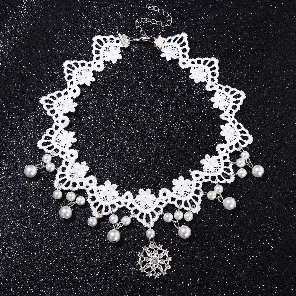 Women's New Hot Selling Lace Flower Chain Gift Jewelry Gothic Choker Beads Necklace White