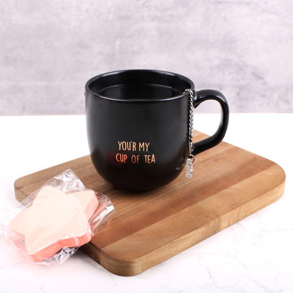 

12oz Eco-Friendly Black Ceramic Mug Modern Design Porcelain Cup with Stainless Steel Tea Infuser and Star-Shaped Sticky Note Set 301-400ml чёрный