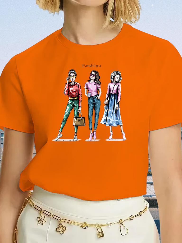 Three Woman Fashion Print T Shirt Harajuku 90s Ulzzang Black Tshirts Casual Round Neck Short Slee Top Tee Shirt,Drop Ship