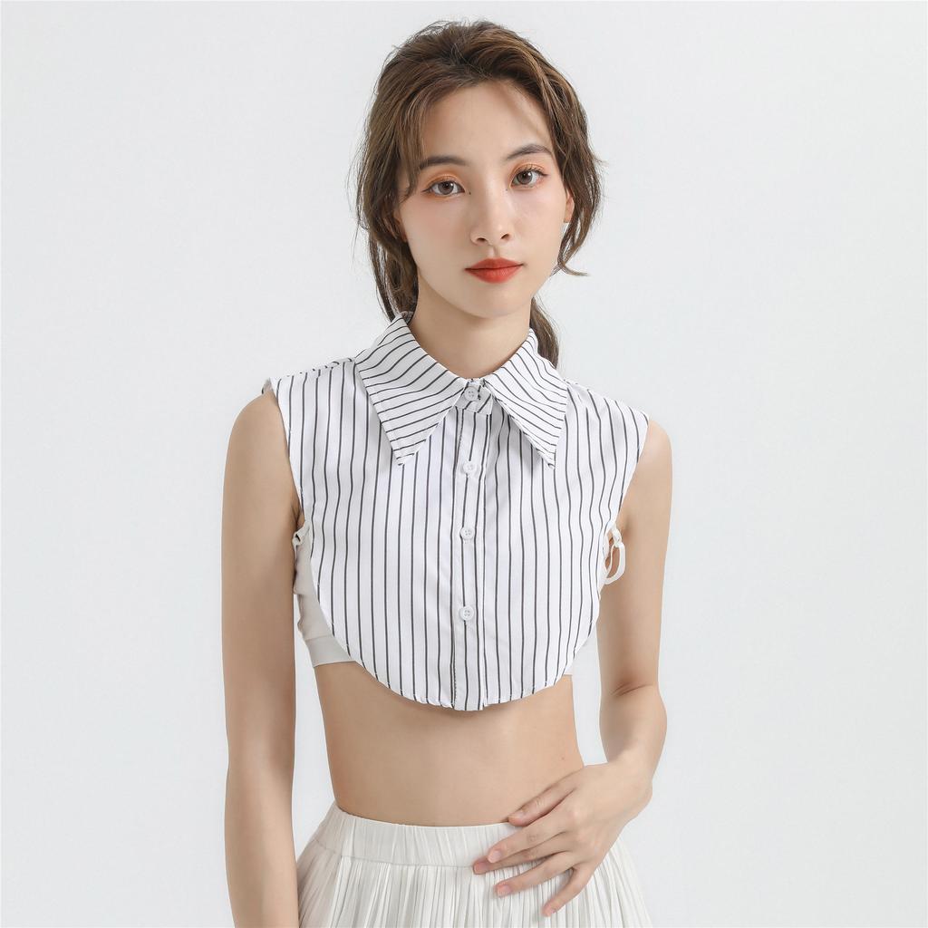 Striped Shirt Detachable Collars for Women White Lapel Blouse Tops Ladies Lapel Necklace False Collar Clothing Decorative