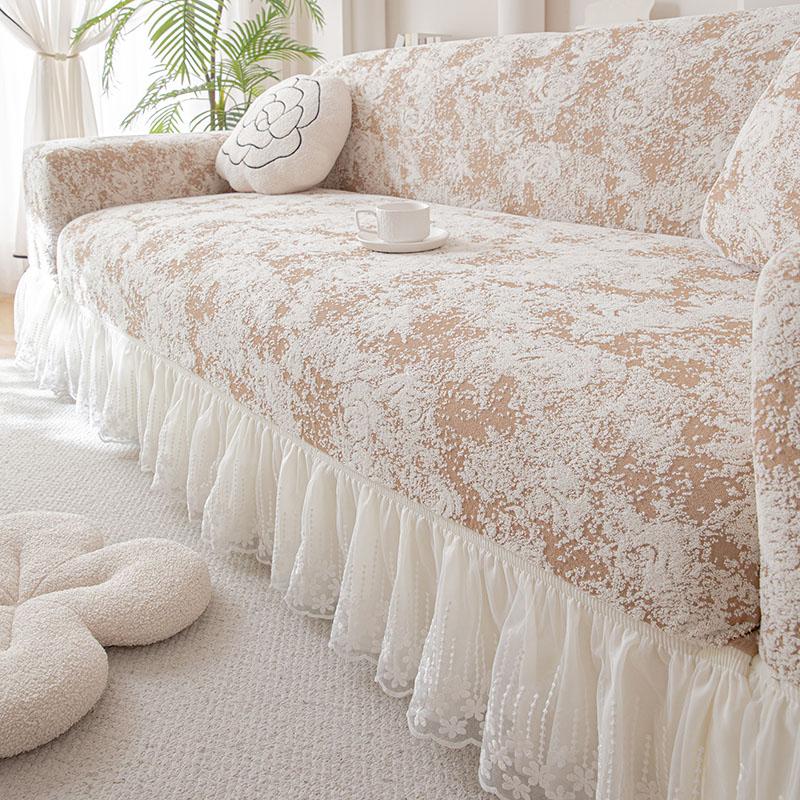 French Jacquard Elastic Sofa Cover With Skirt Hem All-Cover Anti Cat Scratch Couch Slipcover Elegant Rose Furniture Protector