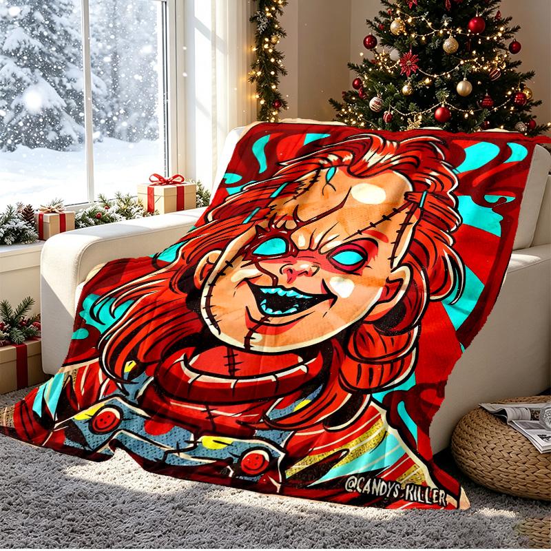 Chucky Pattern Blanket for Home Decoration, Bed, Sofa, Car Travel, Camping, Suitable for All Seasons, Birthday Christmas Gift