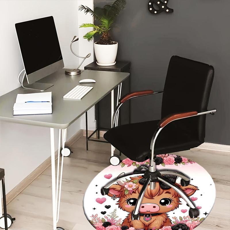 

1pc Office Carpet Chair Mats Cute Cow with Floral Crown Perfect for Decorating Office Chairs, Living Rooms, Or Bedrooms.YDT019 80cm by 80cm