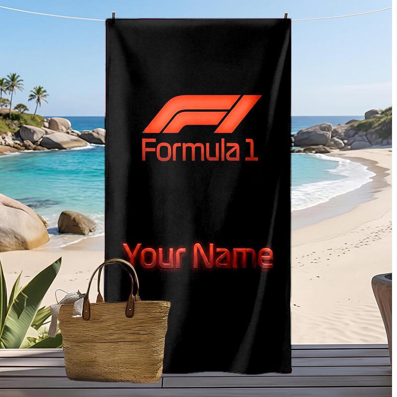 Asciugamano da Spiaggia Personalizzato F1, Stampa il Tuo Nome Testo Asciugamano Leggero Assorbente per Nuoto Viaggio
