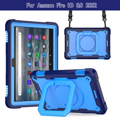 Tablet Case for  Fire HD 8 ( 2022), 360° Swivel Bracelet Holder, Contrasting Design, with Shoulder Straps
