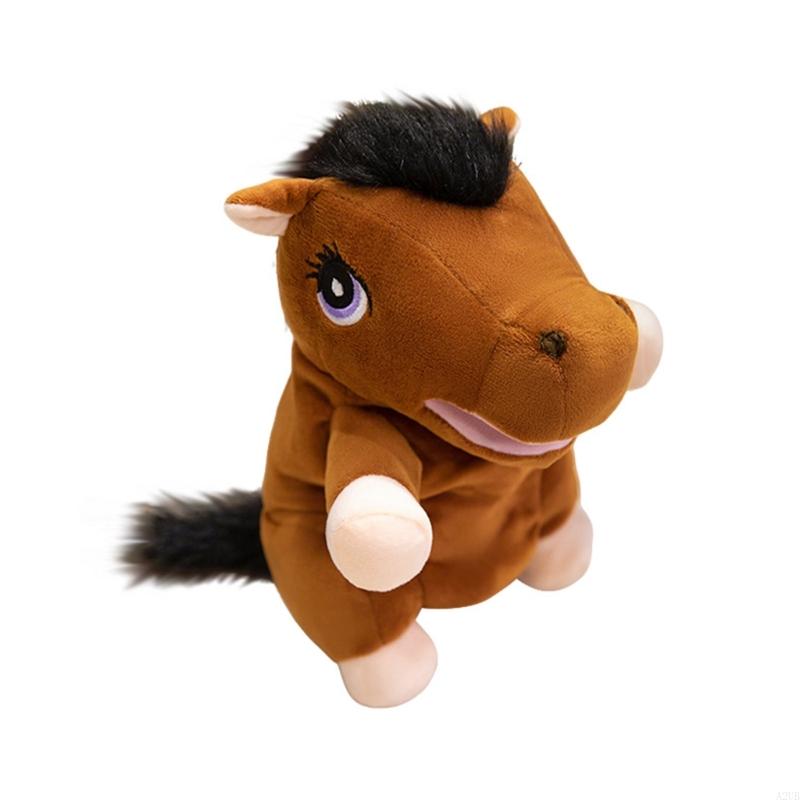 Cartoon Horse Plush Toy Hand Puppet With Open Mouth Flexible Jaw Creative Stuffed Animal For Children A2UB