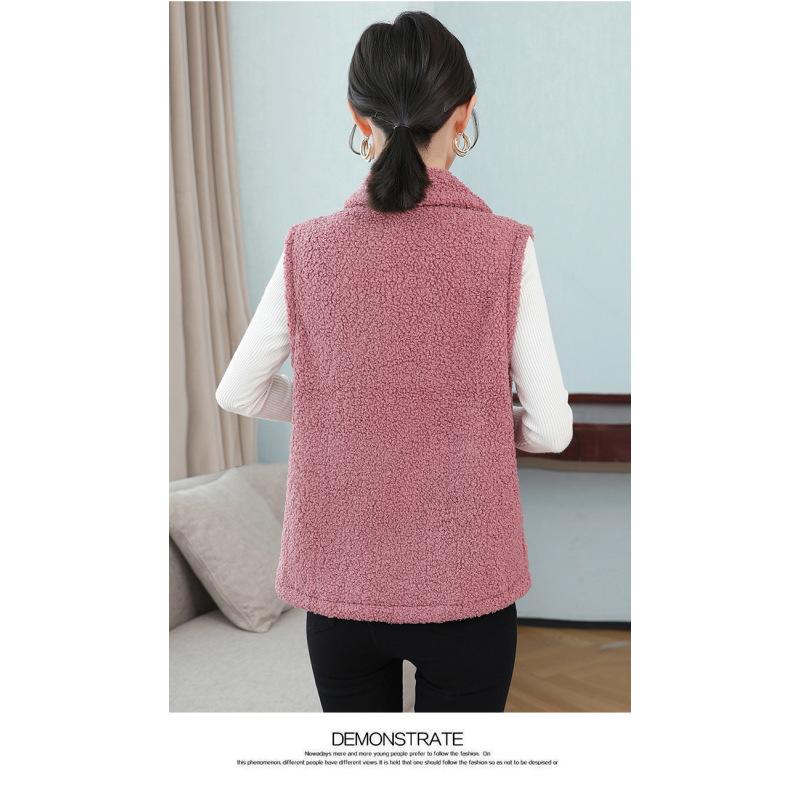 Women's Solid Color Lambswool Vest Short Style Grained Velvet Vest