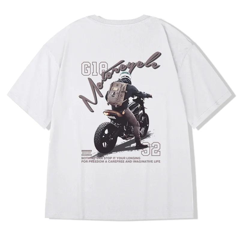 Motorcycle Boy T-Shirt Men Vintage 100% Cotton Short Sleeve Tops Tees 2023 American Hip Hop High Street Oversized T-Shirt 8XL