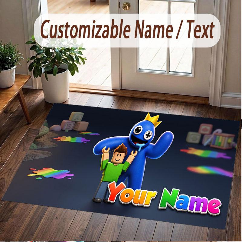 Custom Name Text Crystal Velvet Rug,Rainbow Friends Soft Plush Decorative Non Slip Floor Carpet
