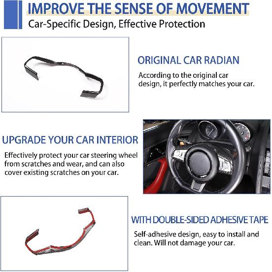 Daeiclru Car Steering Wheel Cover Trim Compatible with Jaguar F-Pace F-Type XF XF XFL 2016-2019, Steering Wheel Decoration Frame Accessories (Carbon