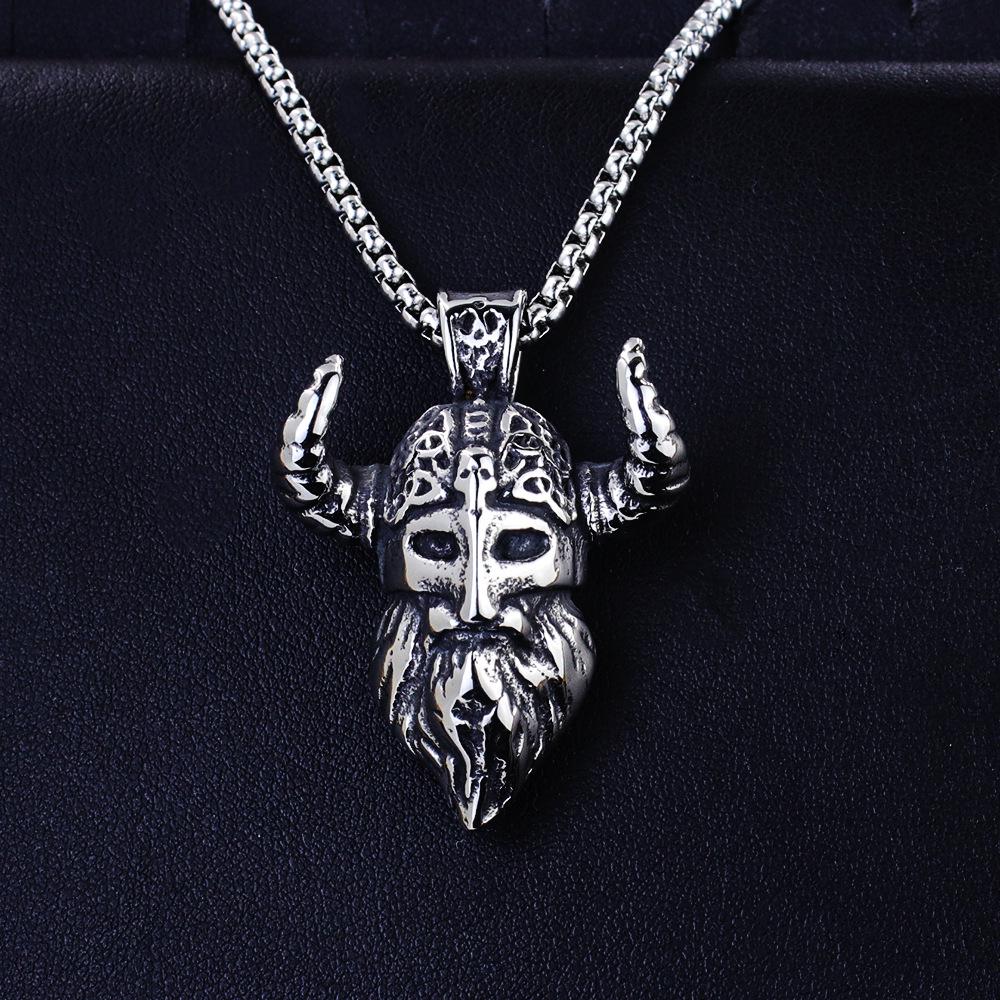 European Viking Titanium Steel Rune Necklace with Stainless Steel Spearhead and Compass Pendant