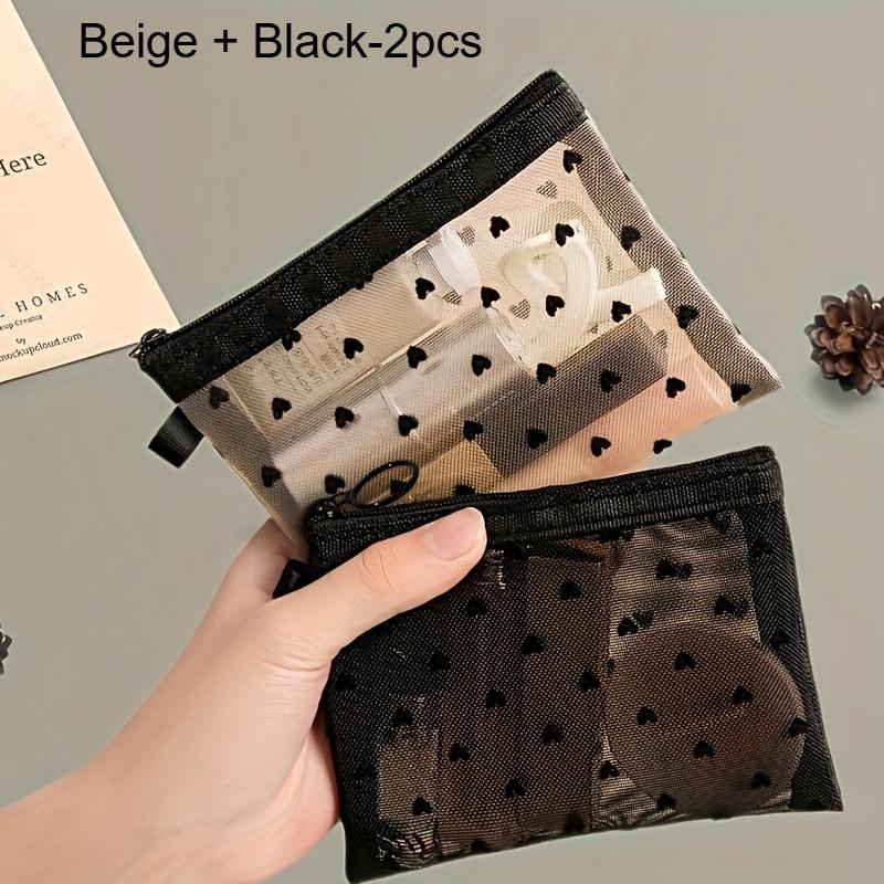 

2pcs Storage Bag Heart-shaped Design Transparent Viewable Portable Storage Bags Storing Lipsticks and Other Small Items 2pcs