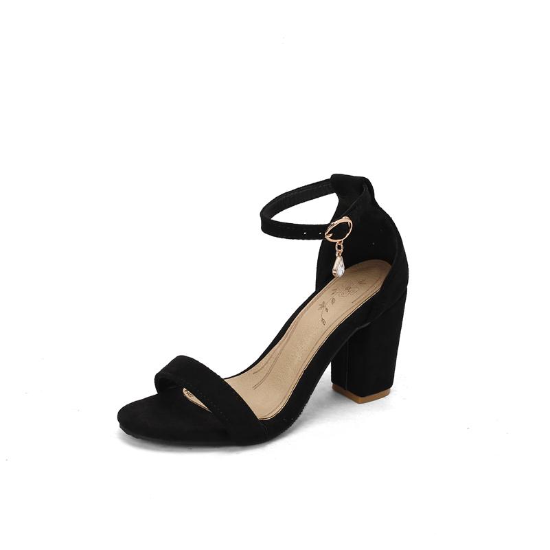 FOREADA Women Ankle Strap Sandals Round Toe Chunky High Heels Buckle Sexy Ladies Fashion Casual Shoes Summer Beige Pink 46