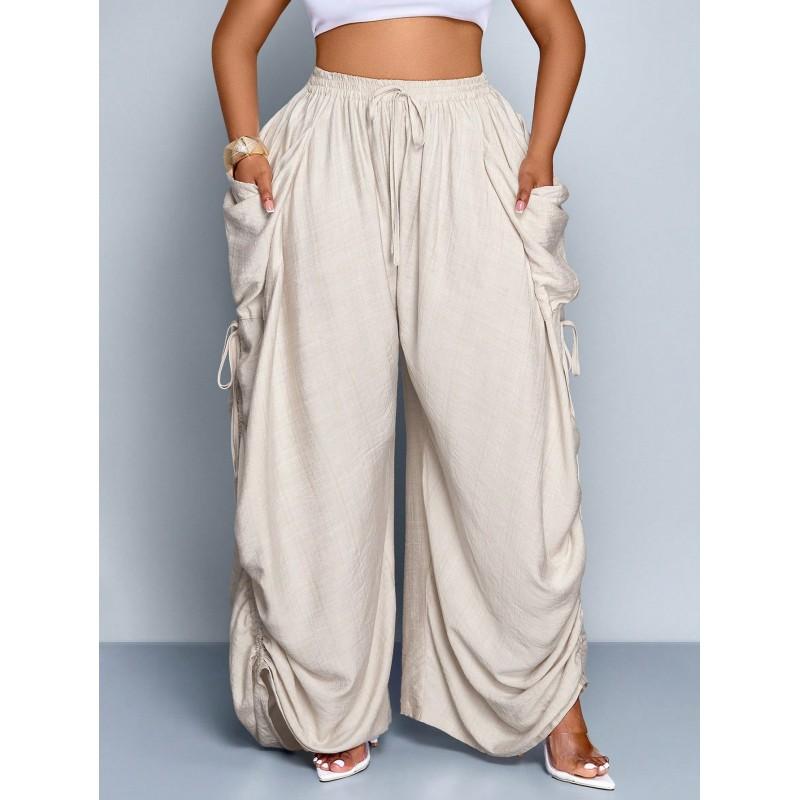Womens High Waist Loose Drawstring Lantern Pants Casual Trousers